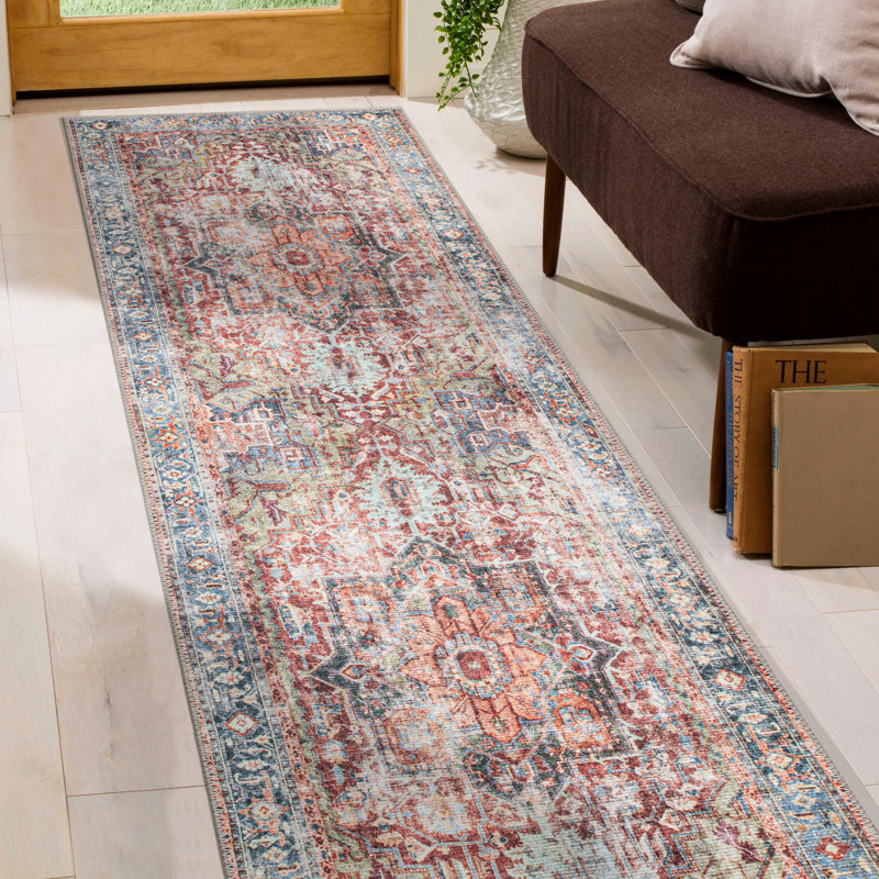 Alice Machine Washable Oriental Flatweave Performance Red/Blue/Ivory Multi Area Rug, Rectangle 12' x 15'