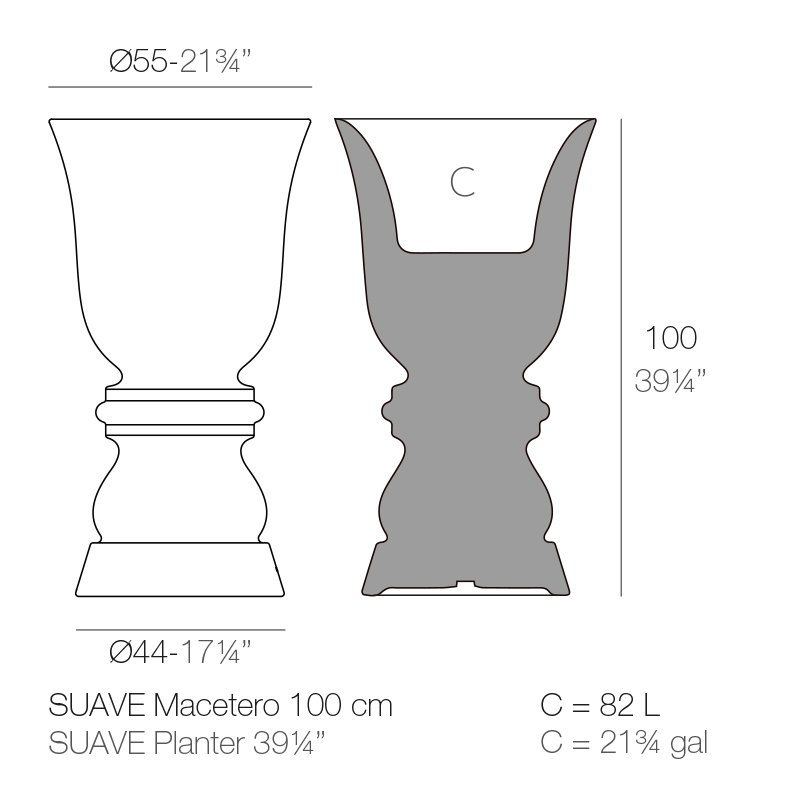 Suave Resin Pot Planter, Steel, 39.25" H x 21.75" W x 21.75" D