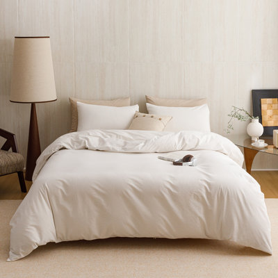 Wellboo Washed Cotton Comforter Set 100% Cotton Bedding Set 3 Pcs Bed Comforter Set