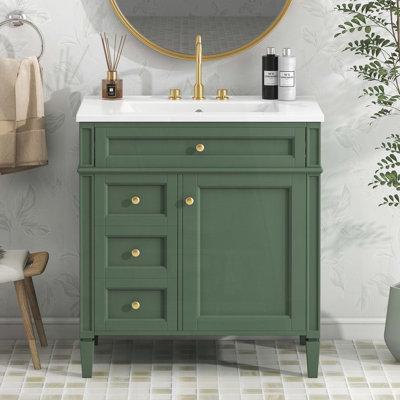 Meuble-lavabo moderne 30 po avec 3 tiroirs et organisateur de porte d'armoire