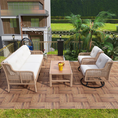 Ensemble de meubles de patio 4 pièces avec chaises pivotantes, canapés d'extérieur en osier pour 5 personnes, ensemble de conversation modulaire en rotin pour l'extérieur