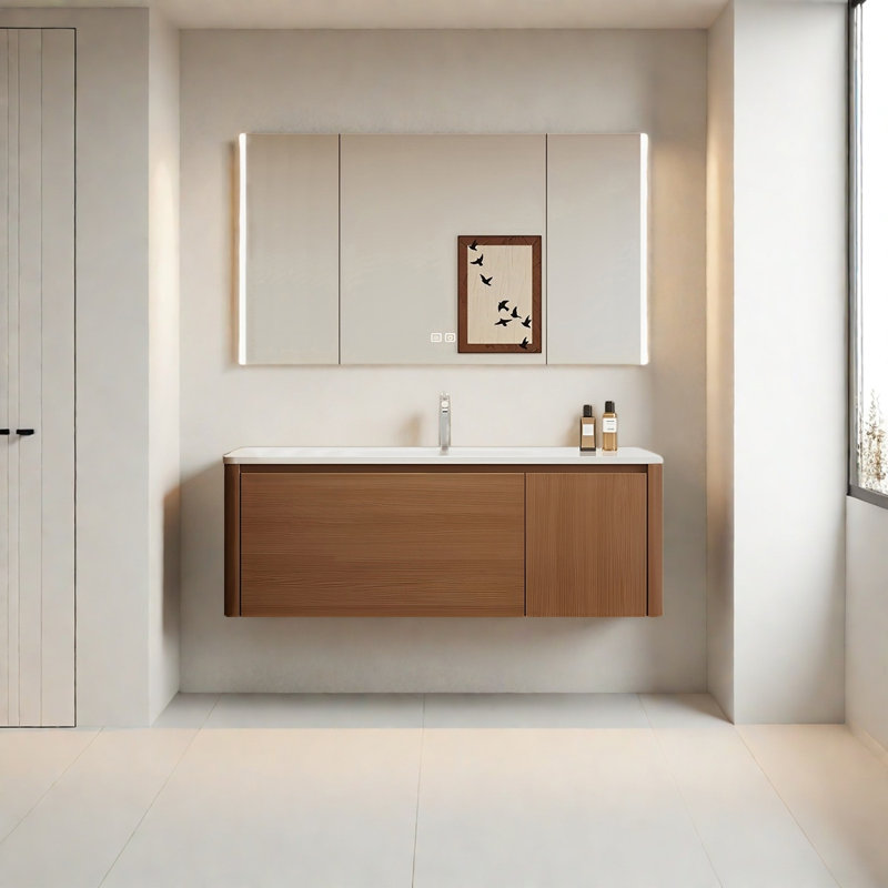 Armoire de salle de bain en acier inoxydable, Brun