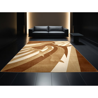 Tapis arc-en-ciel doux et moelleux à motif art déco brun et beige