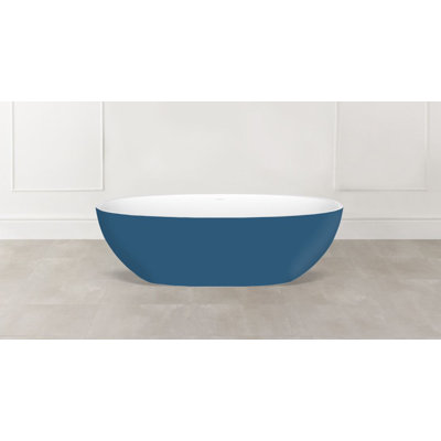 Barcelona 66.875" x 31.75" Freestanding Soaking Bathtub in Volcanic Limestone with Overflow Hole