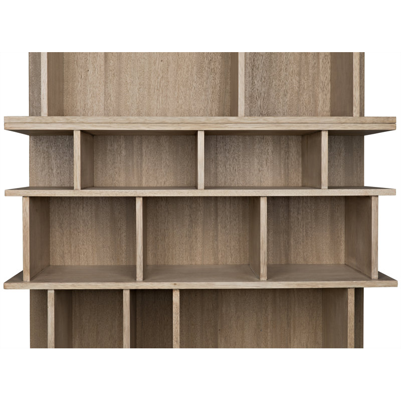 Rashi Mid-Century Rustic Walnut Bookcase with Geometric Cubes
