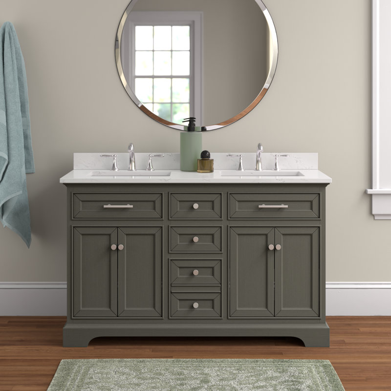 Meuble-lavabo double Currahee, Gris argenté / nickel brossé