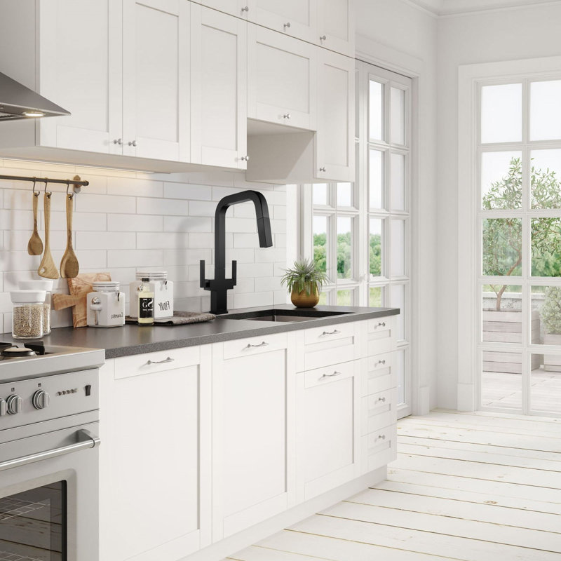 Pull Down Double Handle Kitchen Faucet, Matte Black