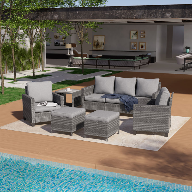 Beatha 7 - Person Patio Conversation Set with Cushions, Linen Gray