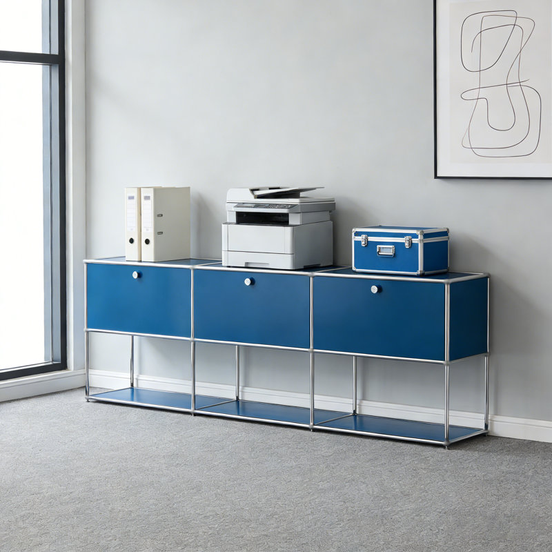 Armoire de rangement moderne et modulaire en métal avec tablettes réglables, organisateur de bureau polyvalent avec portes à fermeture en douceur, armoire en acier robuste pour bureau à domicile, salon, entrée ou cuisine
