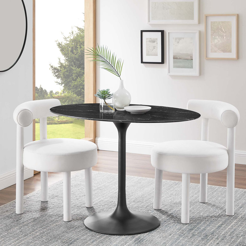  Table de salle à manger en marbre artificiel Lippa, Noir, 28,5 po H x 42 po L x 27,5 po l, Noir