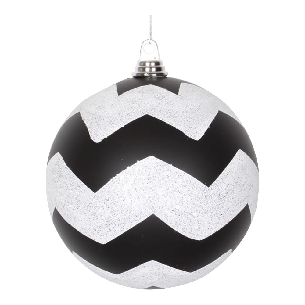 Chevron Shatterproof Christmas Ball Ornament, Black / White, 4.75" H x 4.75" W x 4.75" D