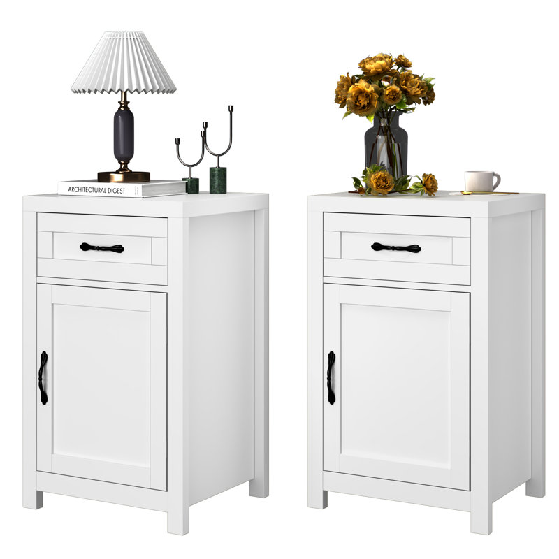 Set Of 2 Nightstand With Drawer, White