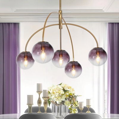 5-Light Modern Glam Chandelier With Art Decor Glass