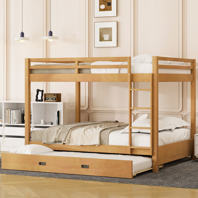 Grand lit superposé en bois avec lit gigogne, construction en pin, peu encombrant pour les petites chambres à coucher, instructions d'assemblage claires
