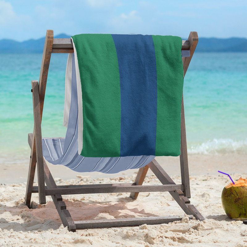 Vancouver Lightweight Beach Towel, Green/Dark Blue/Green, Poly/Cotton