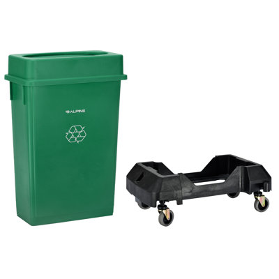 23 Gallon Recyling Indoor Commercial Trash Can with Drop Slot Lid and Dolly