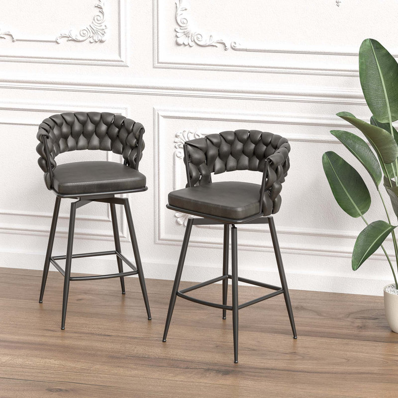 Ensemble de 2 tabourets de bar 28 po en cuir technique pivotant à 360 ° 28, Tanné