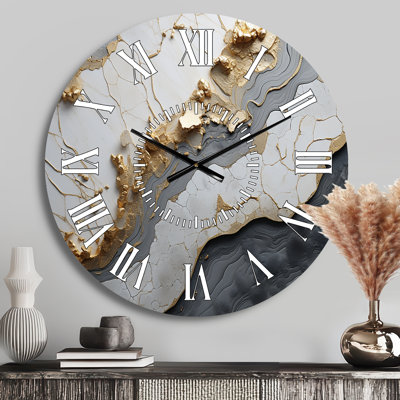 Minimalism White Gold Poteries - Abstract Spirals White Face Wall Clock
