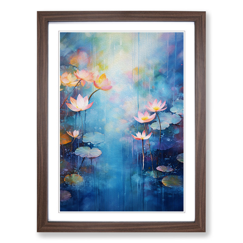 Water Lily Pond Abstract Art - Framed Print, 34cm H x 25cm W, Walnut Framed