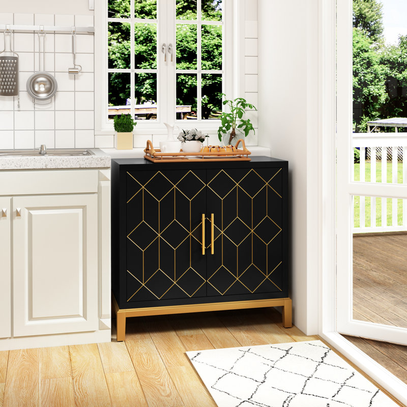 Armoire d'appoint 32 "avec garniture dorée, Noir