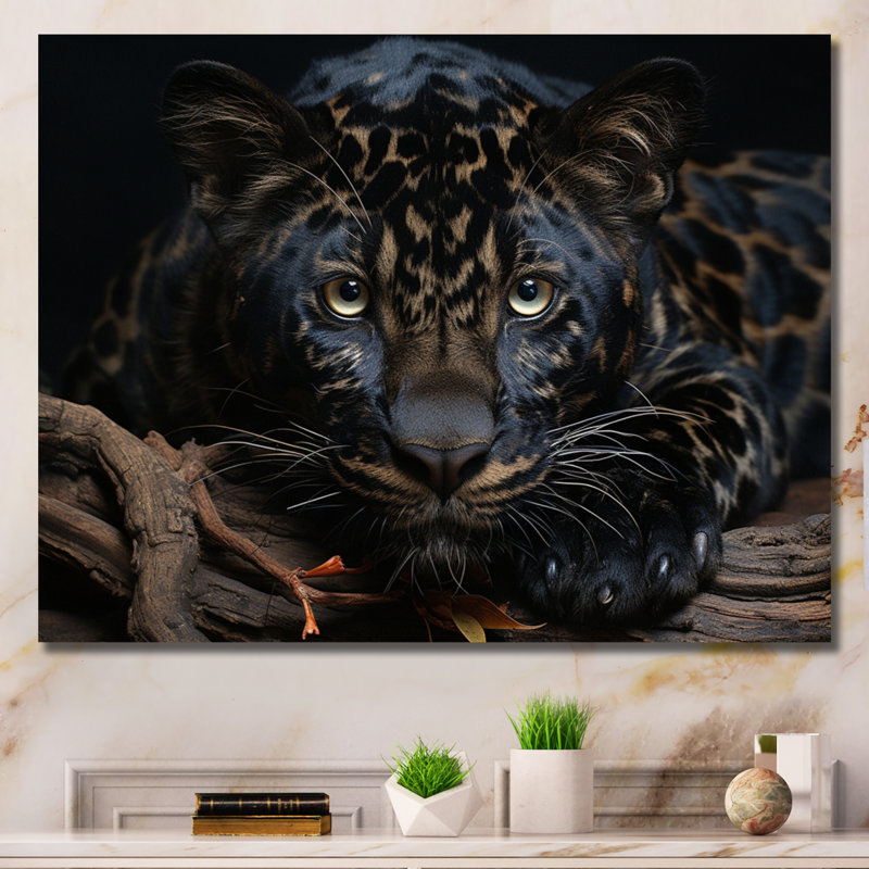 Black White Panther Portrait - Animals Canvas Wall Art, H 24 po x l 32 po x P 1 po, Toile tendue