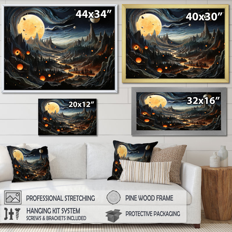 «Asteroid Ascendancy Landscape I», reproduction sur toile, H 30 po x l 40 po x P 1,5 po, Cadre simple blanc