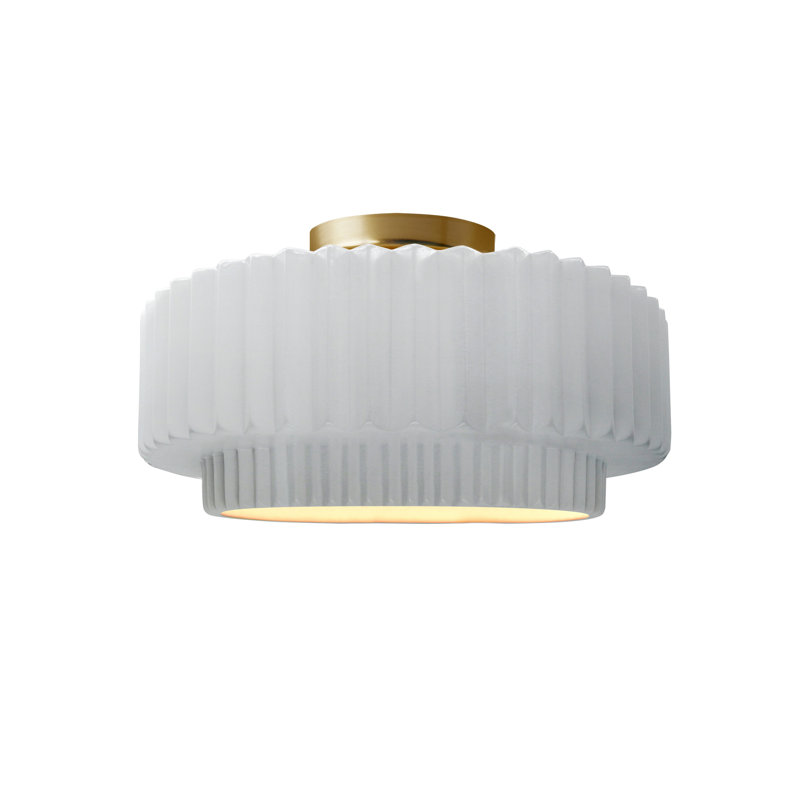 Plafonnier semi-encastré en céramique Radiance, Blanc brillant, Laiton brossé, H 7 po x l 12 po x P 12 po
