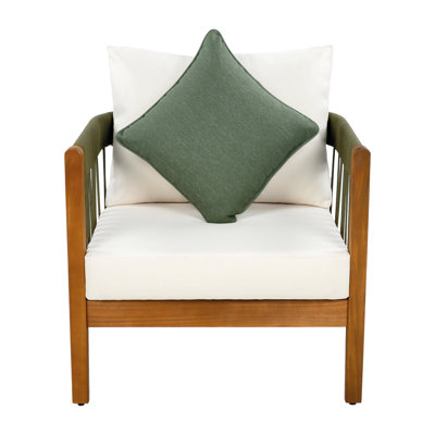 [Ensemble de 2] Fauteuil club d'extérieur en bois d'acacia avec détails en corde tissée à la main et dossier incurvé - Chaise longue de patio Boho résistante à l'eau avec coussins amovibles pour la véranda et le jardin