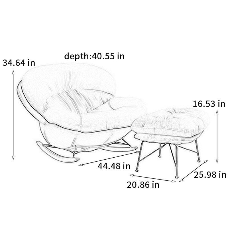 Chaise berçante luxueuse en bois massif de haute qualité, Blanc cassé / noir