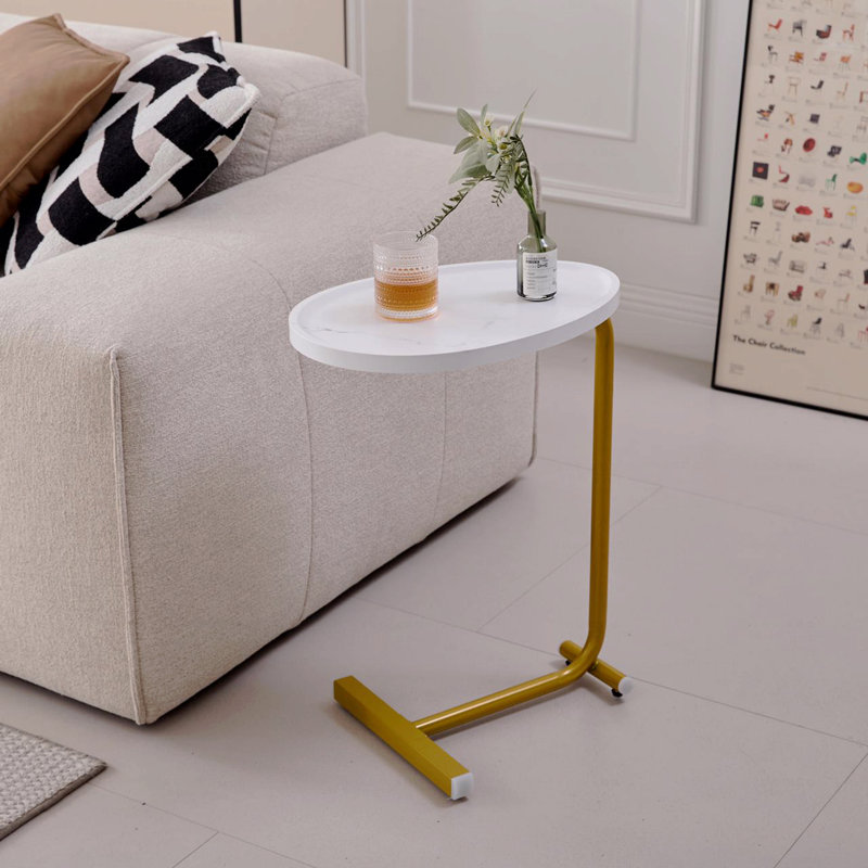 C-Shaped Side Table, 2-Pieces White, C Shaped End Table, Side Table, Gold