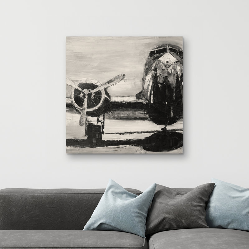 Sepia airplane - 32"x32" art on canvas