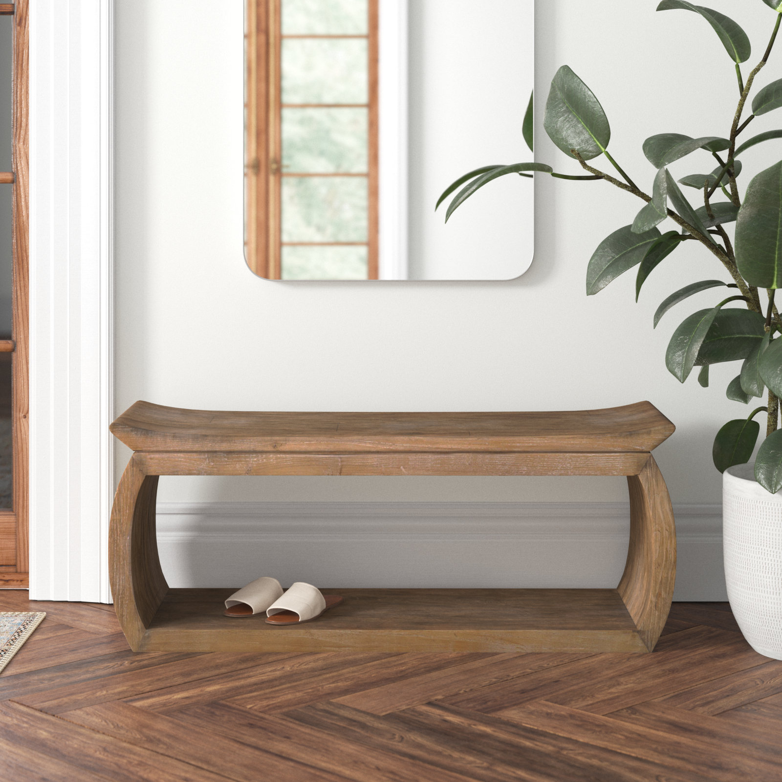 Lera Solid Wood Accent Stool, 17" H x 42" W x 14" D