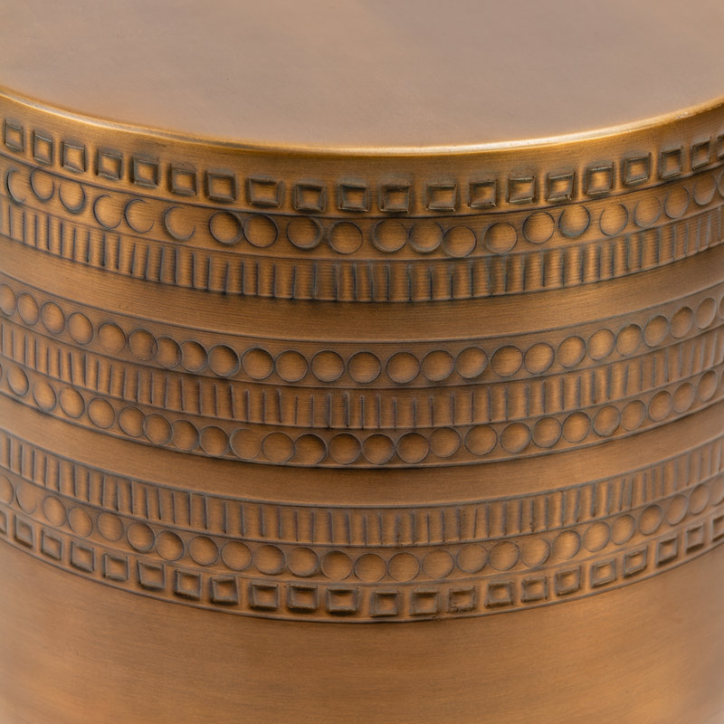 Modern Round Aluminum Hammered Embossed Texturing Metal Side Coffee Table, Brass