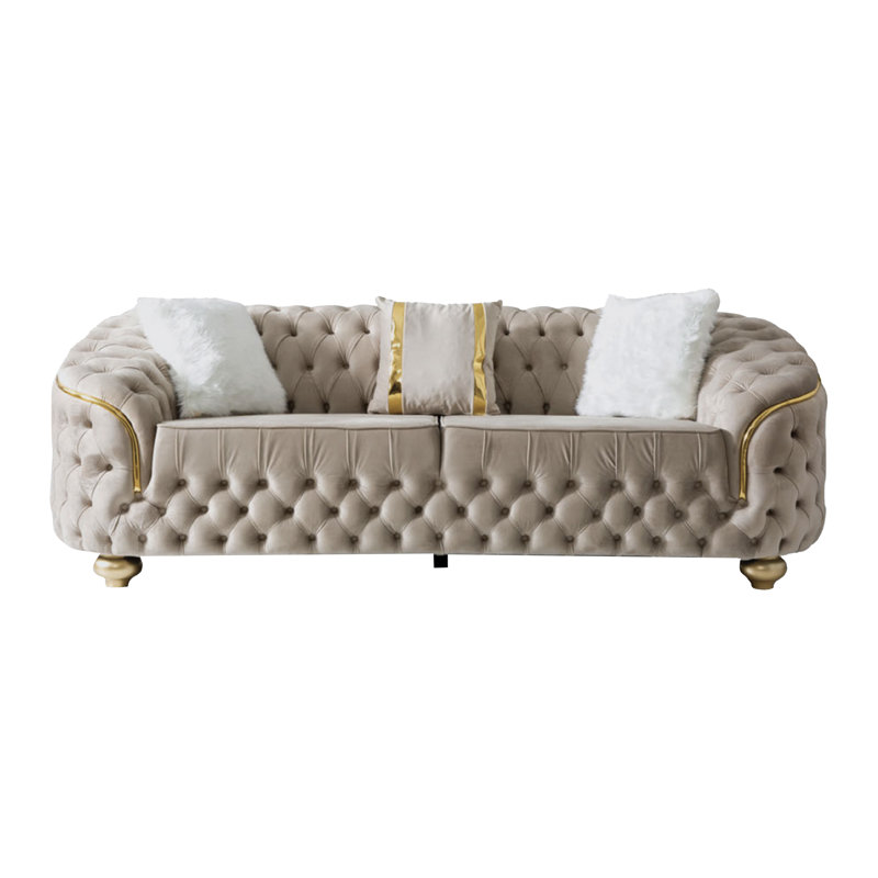 Gonda Velvet Rolled Arm Sofa, 34" H x 91" W x 36" D , Cream 