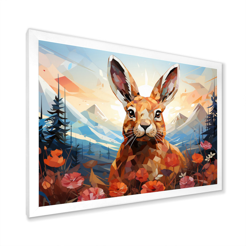 Rabbit Energetic Hopper Geometric I - Animals Wall Art Prints, H 12 po x l 20 po x P 1 po, Cadre photo blanc