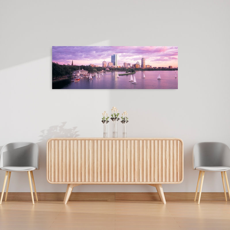 «Dusk Boston Ma», art contemporain abstrait, art mural de la ville, H 16 po x l 48 po