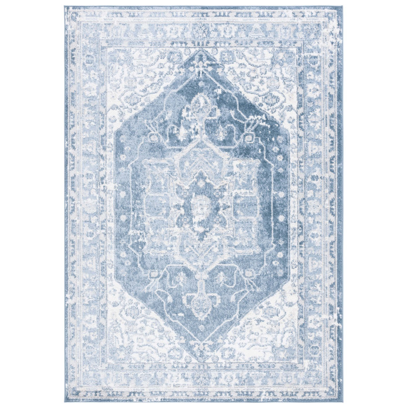 Lowrey Ivory Gray/Blue Rug, Rectangle 8' x 10'