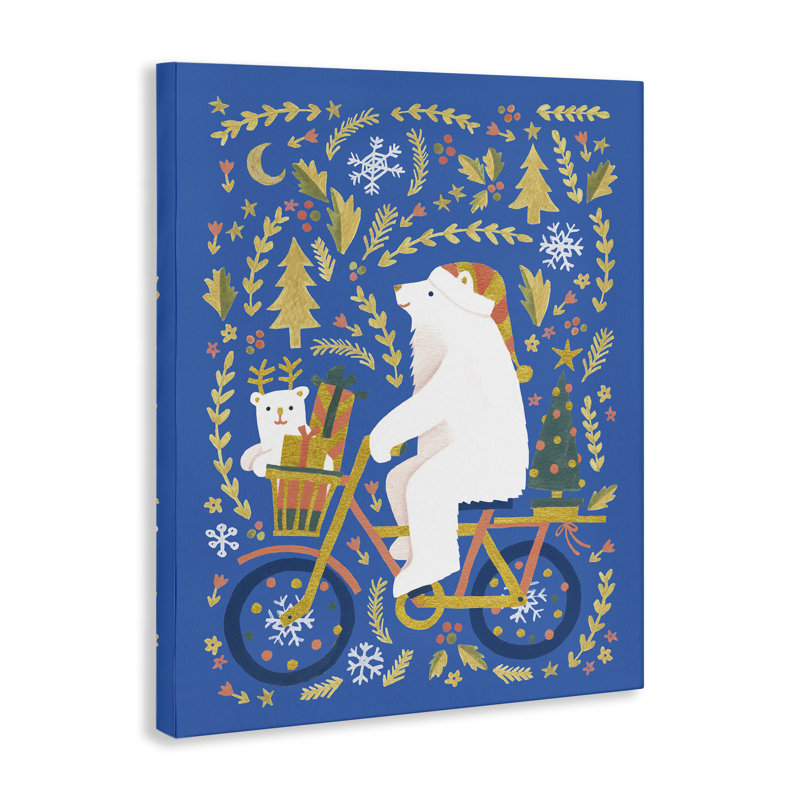 Ours polaires sur bicyclette, art mural par Irene Chan, H 40 po x l 30 po