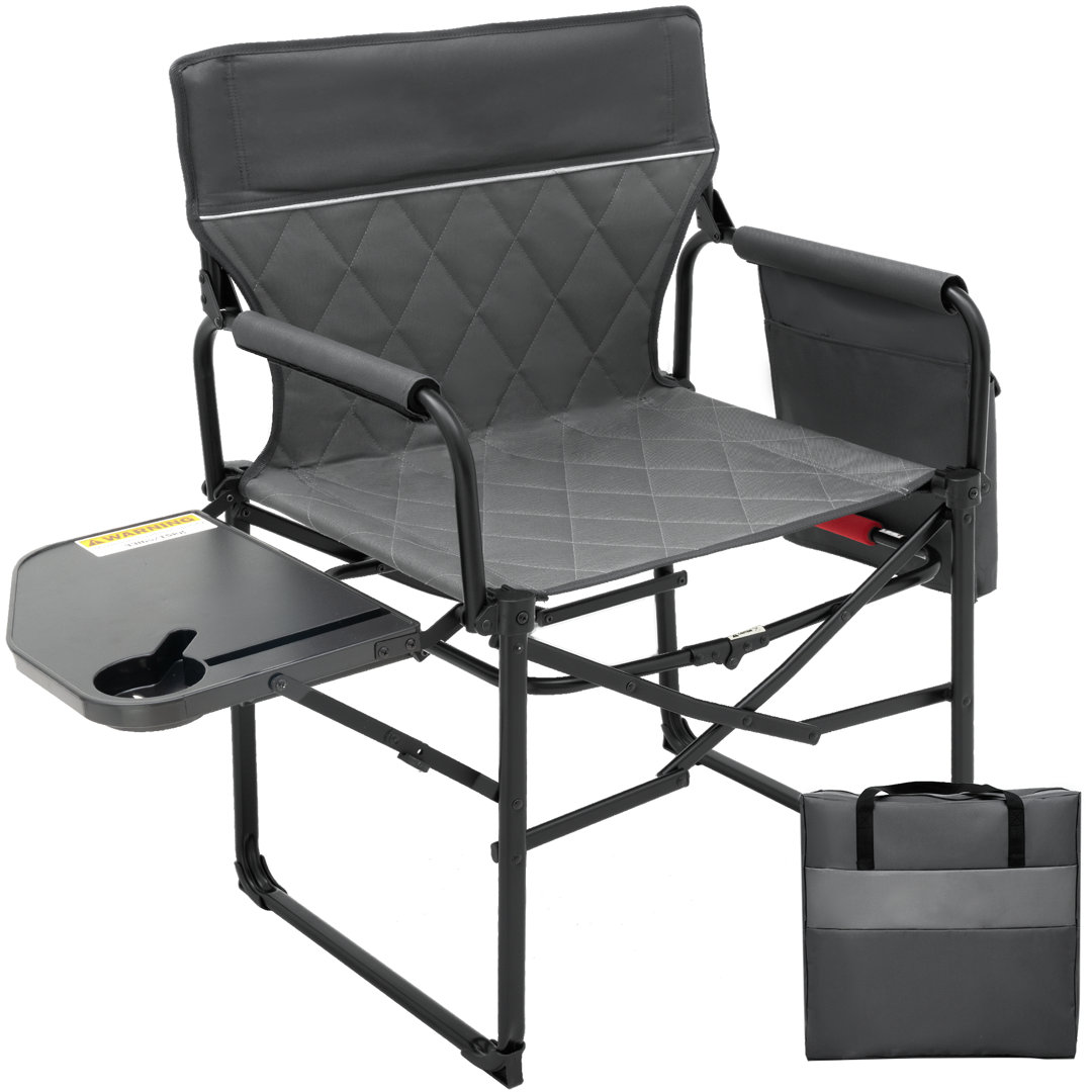 Camping Directors Chair With Side Table And Pocket, Portable Folding Chairs With Compact Size Arlmont & Co. Seat 