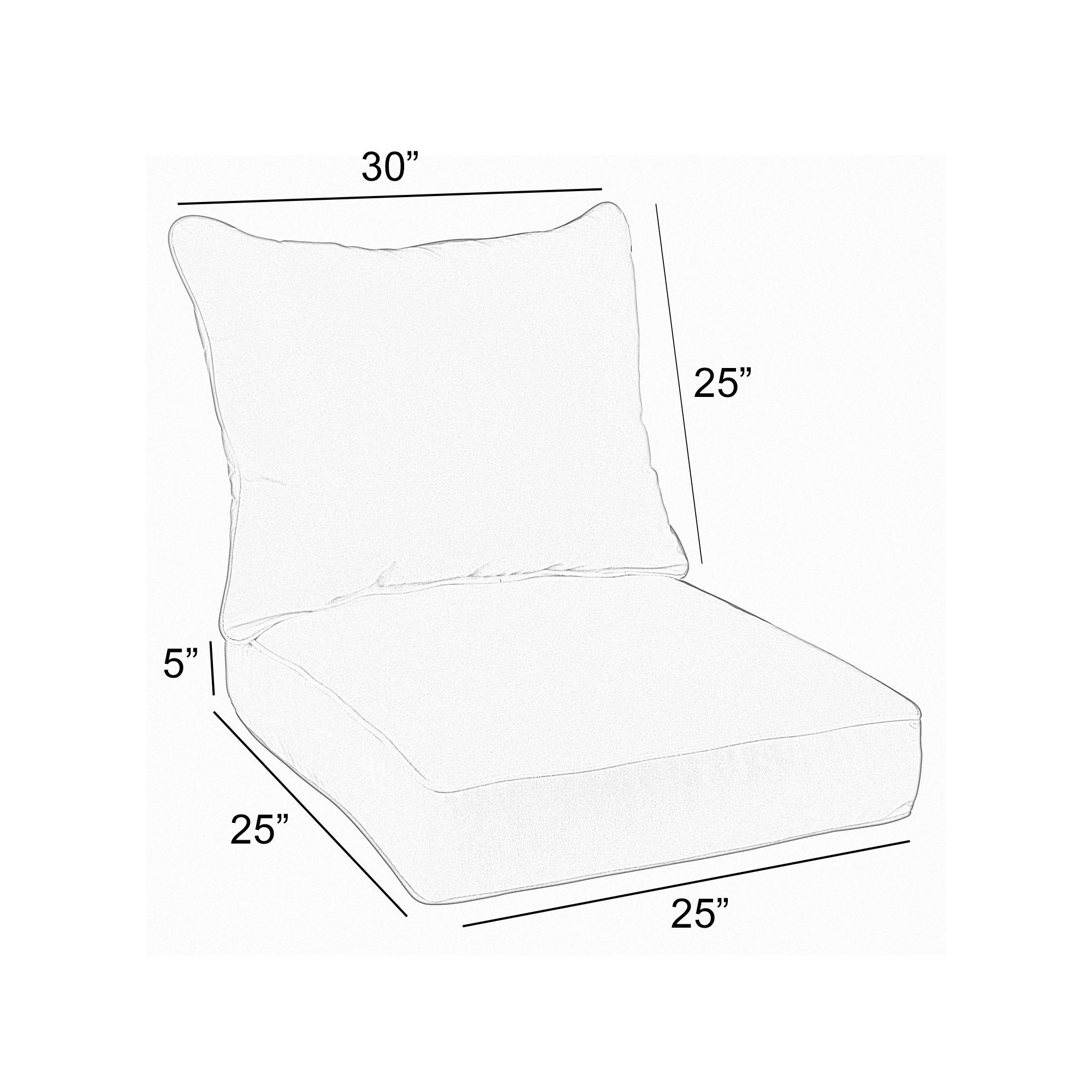 Indoor/Outdoor Sunbrella Seat/Back Cushion, 5" H x 23" W x 25" D, Cast Silver Sunbrella® Plainweave/Dark Brown
