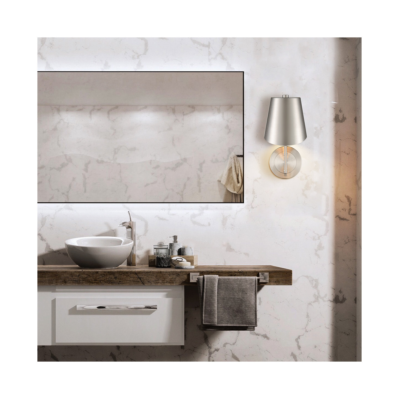 Hiltonia Single Light Iron Dimmable Armed Sconce, Brushed Nickel