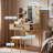 Fluted Vanity Desk With Led Mirror, Metal Legs, Jewelry Storage, 4 Drawers And Pu Stool