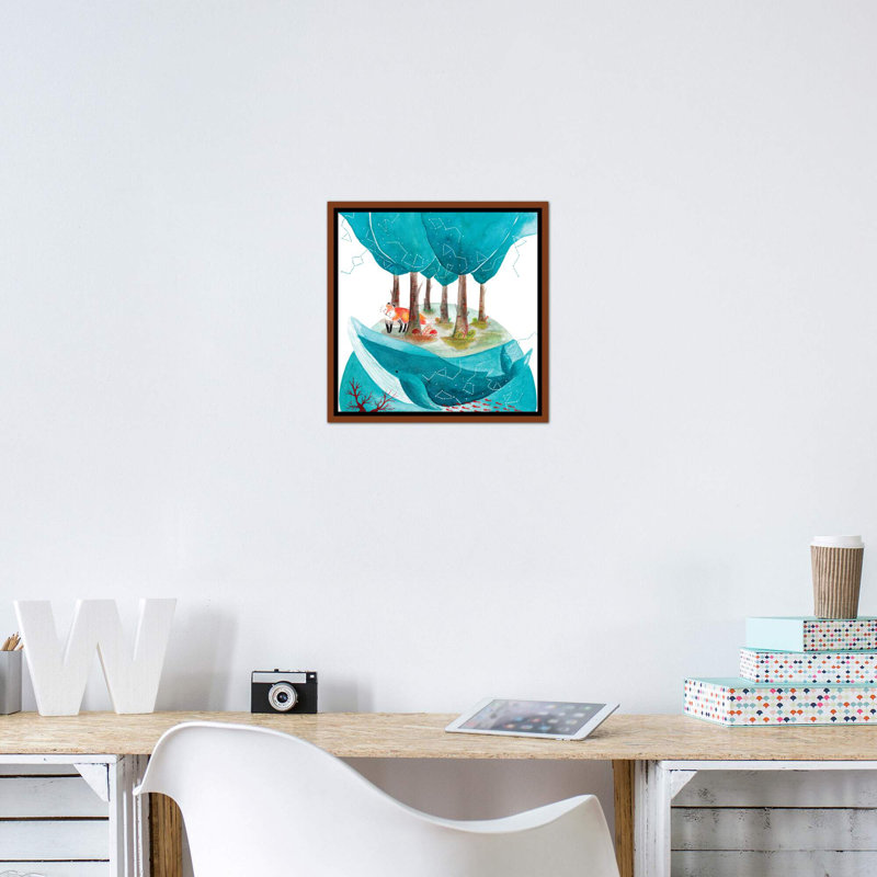 Renard et baleine II - impression, H 18 po x l 18 po x 1,5 po, Toile avec cadre brun, Pas de tapis