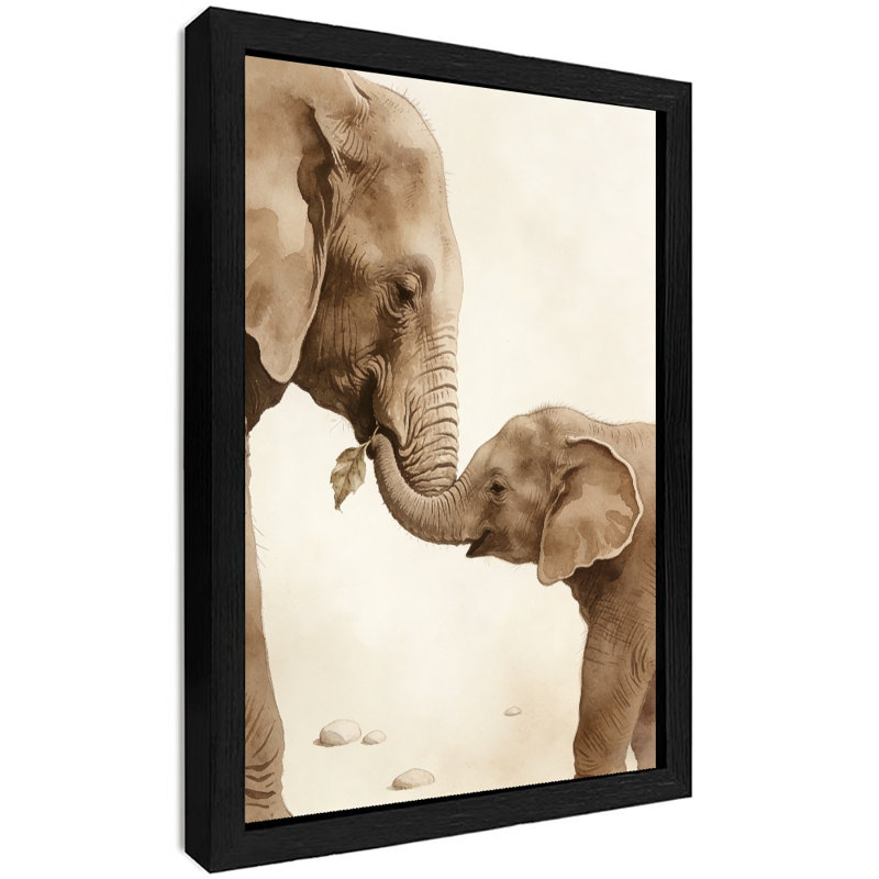 Art encadré noir «A Mother's Love: Mother and Baby Elephant Wall Art Realism», impressions encadrées, H 25 po x l 17 po