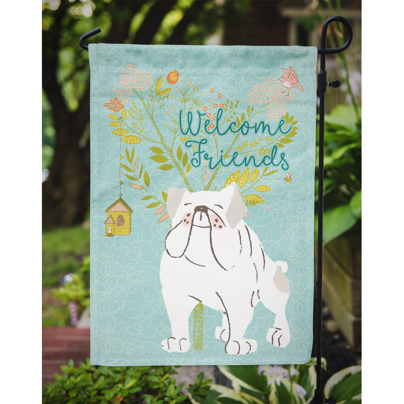« welcome », un polyester de 2 côtés en polyester de 15 x 11 po drapeau de jardin, Bouledogue anglais blanc