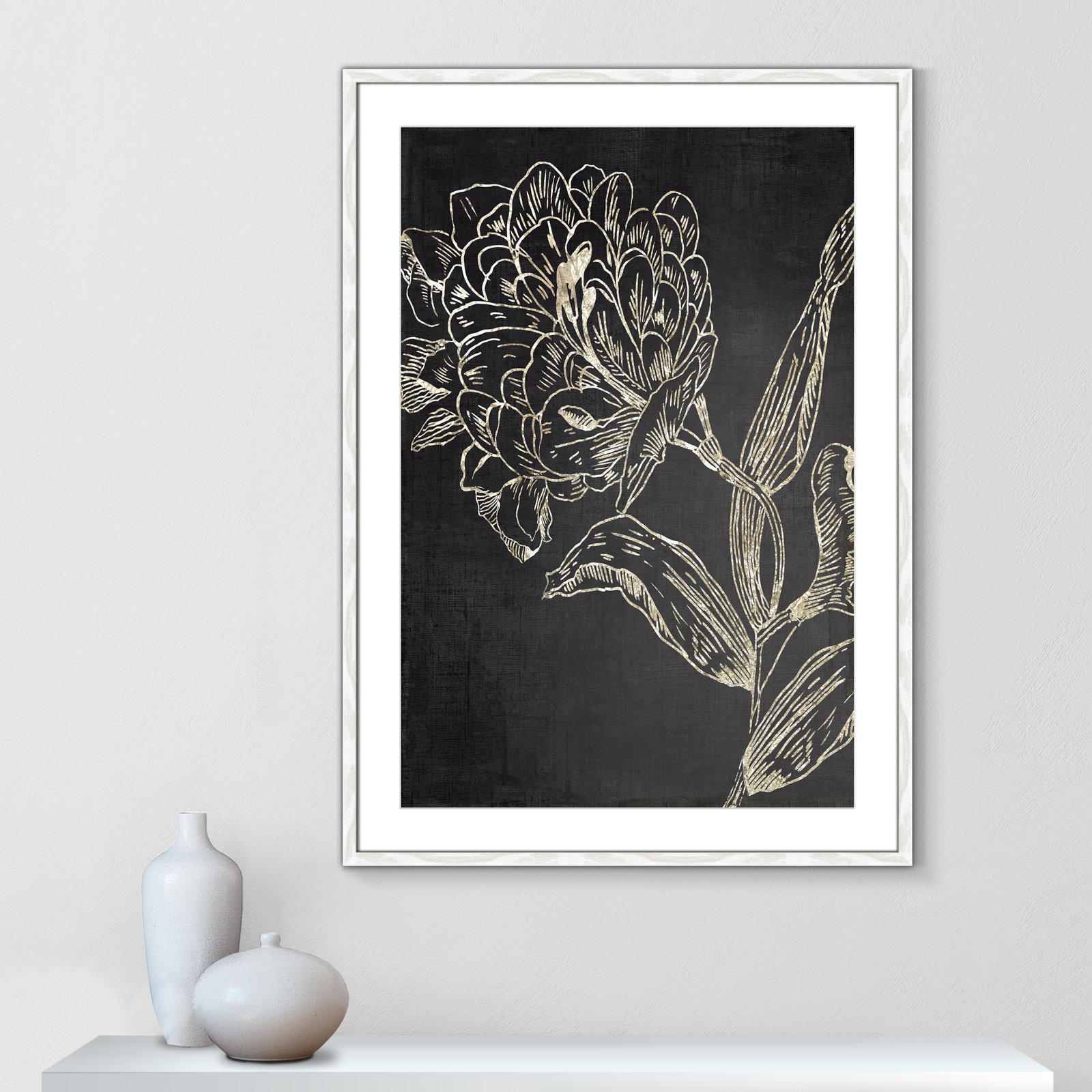 Clarendon "Golden Flower Folklore II" Print, 41.5" H x 29.5" W, White Wood Grain
