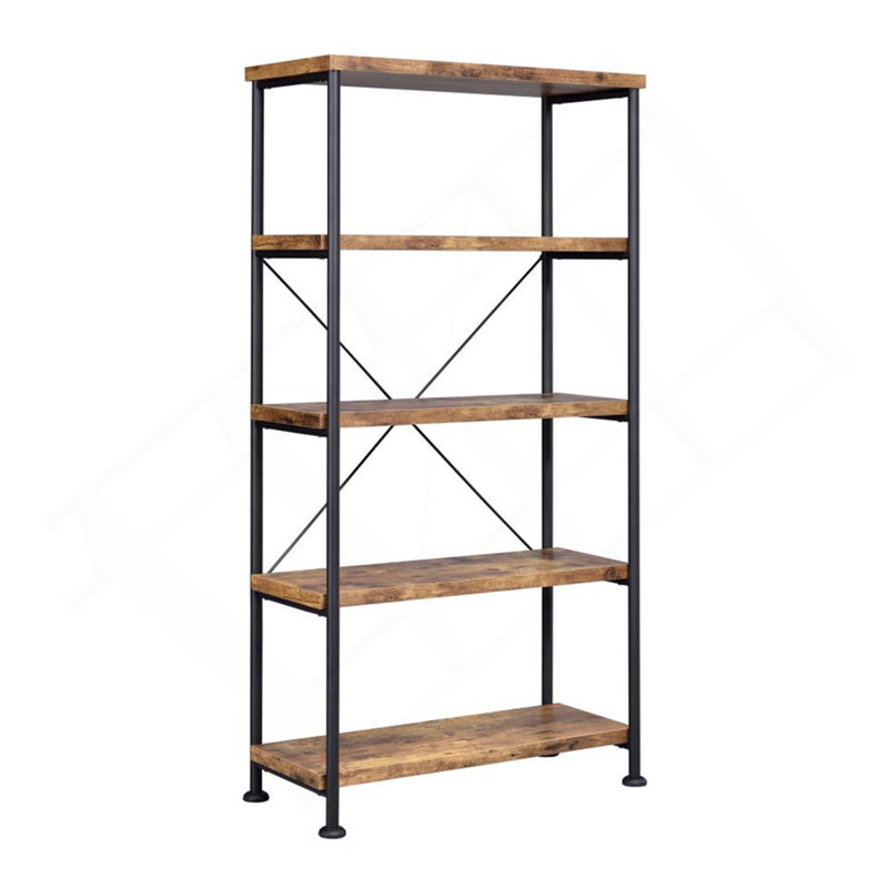 5-Shelf Bookcase In Antique Nutmeg And Black, Antique brown