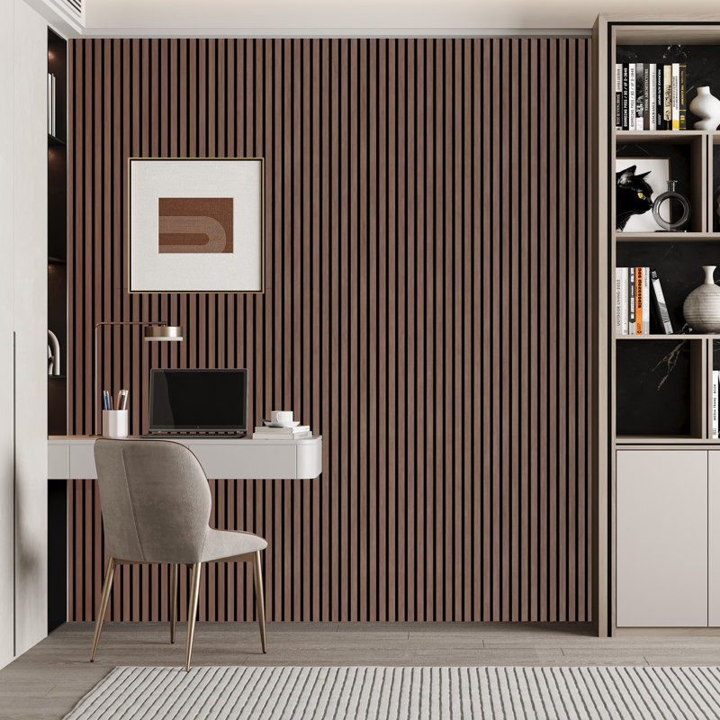4 PCS 106"L x 12.6"W Acoustic Slat Wall Panels, Eco-Wood Look for Home/Office Wall & Ceiling (37.12 sq. ft.), Black Walnut