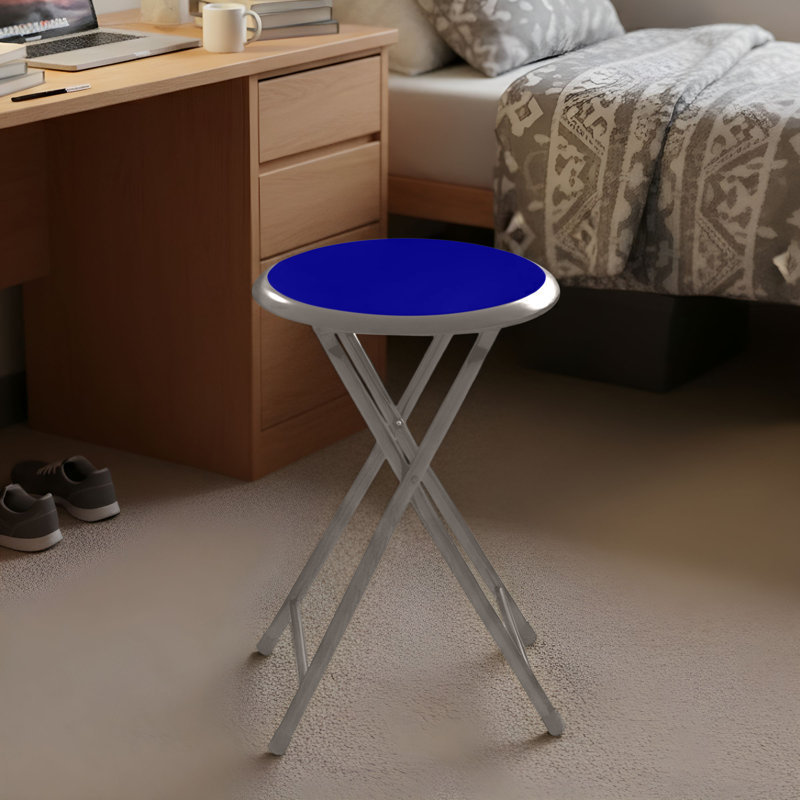 Slayder 18" H Backless Folding Stool, Royal Blue/Gray