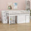 Lit mezzanine avec bureau d'écriture rétractable et 3 tiroirs, lit mezzanine en bois avec escalier de rangement et tablettes-2039996749